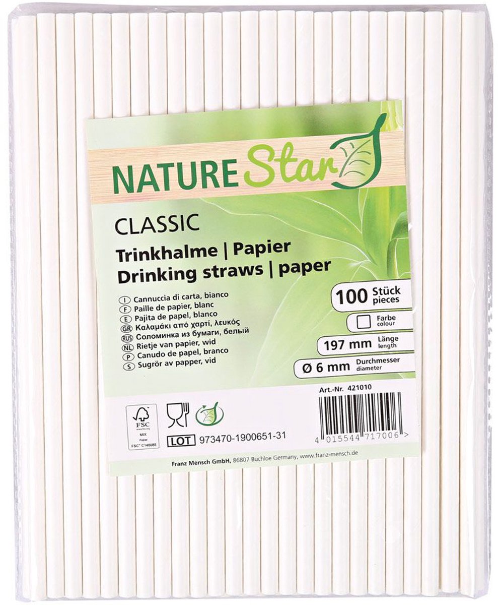 NATURE Star papieren drinkrietje Classic, 197 mm, wit