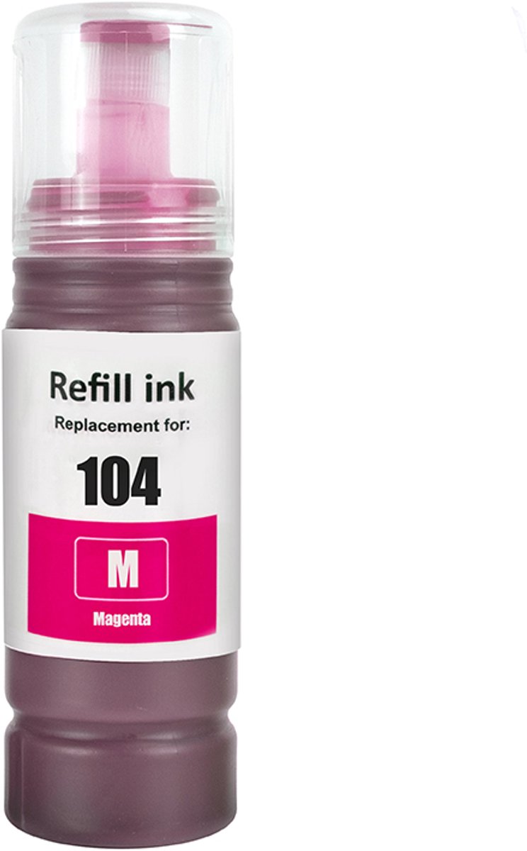 Inkt Geschikt voor Ecotank 104 - 1x Magenta | ET-1810, ET-2710, ET-2711, ET-2712, ET-2714, ET-2720, ET-2721, ET-2726, ET-2810, ET-2811, ET-2812, ET-2814, ET-2815, ET-2820, ET-2821, ET-2825, ET-2826, ET-2830, ET-2840, ET-2860, ET-2861, ET-2862 o.a.