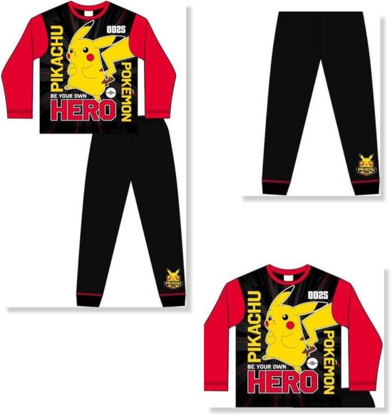 Pokémon Pikachu Pyjama - Maat 122/128 - Jongenspyjama - Zwart met Rood