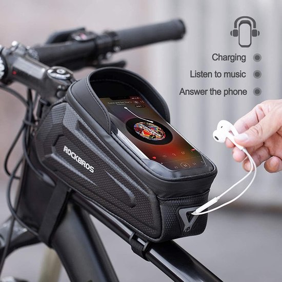 ROCKBROS Frametas Fiets - Telefoonhouder Fiets - Waterdichte - TPU-gevoelig Touchscreen voor Smartphones tot 6,8 inch - Zwart — afbeelding 5