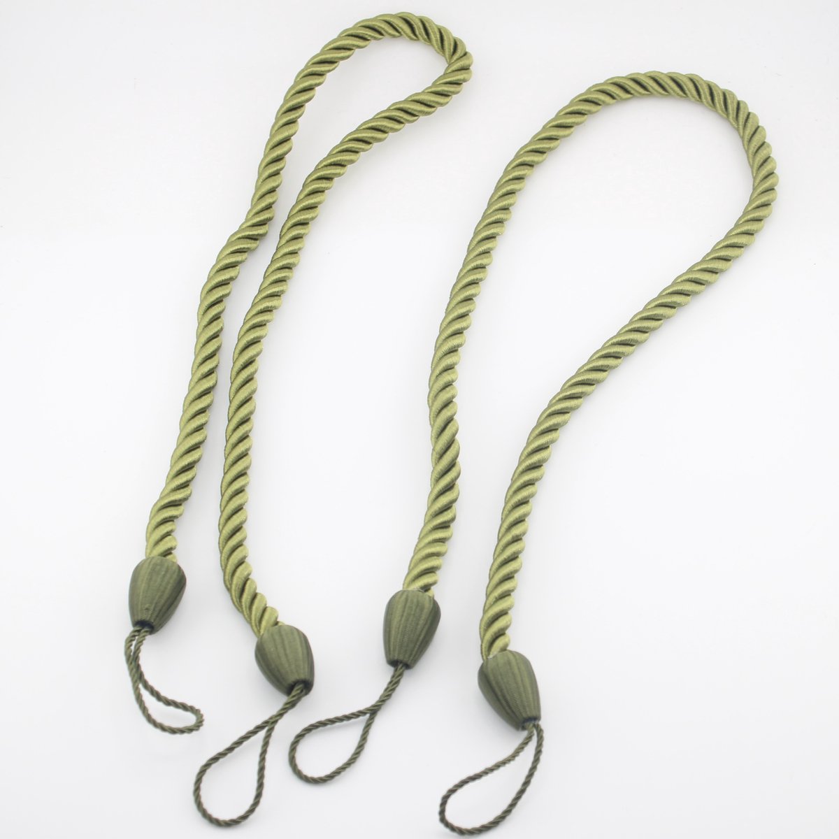 Set van 4 STUKS LUXE GORDIJNHOUDERS/EMBRASSES GORDIJN, GORDIJNKOORD om te Knopen, Lengte 65CM, Dikte 10MM, Kleur GROEN