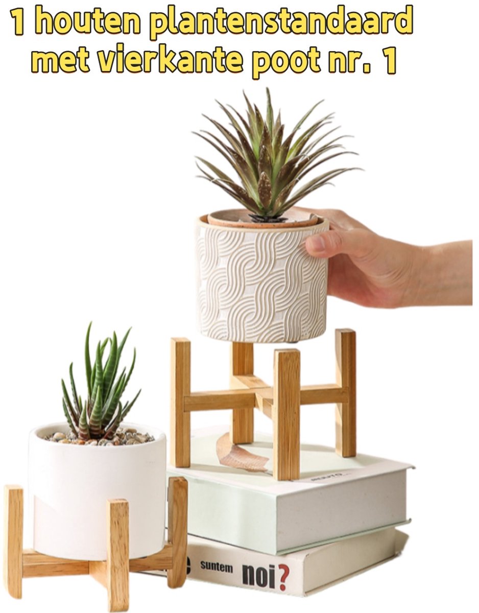 1 - Houten plantenstandaard - Decoratief ontwerp voor huis en tuin, plantenstandaard voor binnen - Vierkante poten nr. 1 - Afbeelding kleur