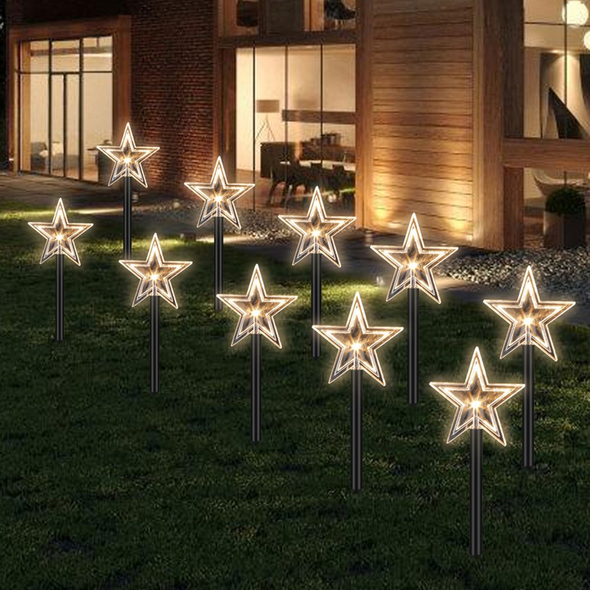 10 Stuks - Tuinlamp met grondspies – Tuinverlichting – Sterren Tuinlamp – Tuinverlichting op buiten – Led buitenverlichting - Sfeerverlichting