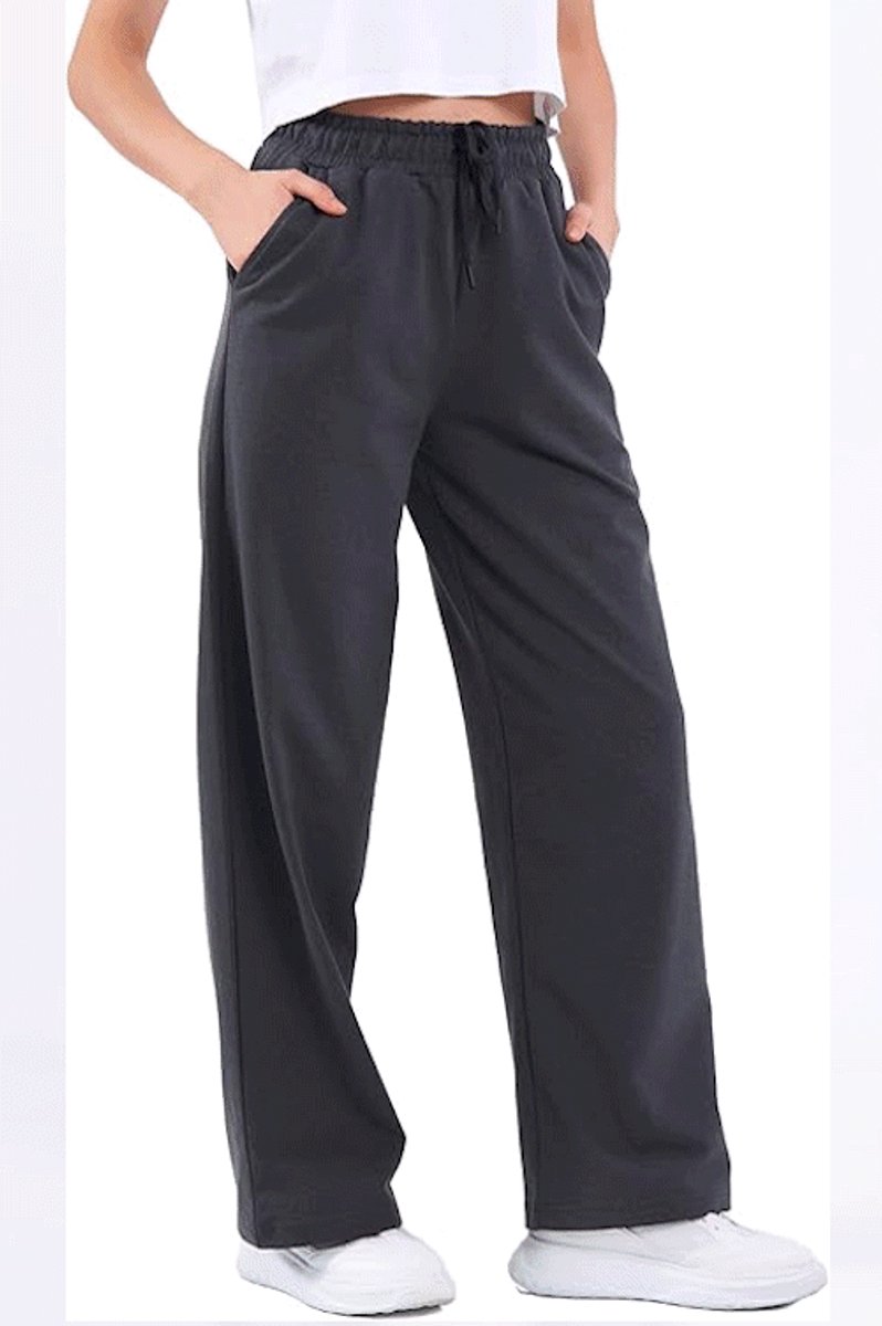 COMEOR - Joggingbroek voor dames - lange katoenen trainingsbroek - losse sweatpants met elastische tailleband en rechte pijpen - Donker Grijs - 2XL