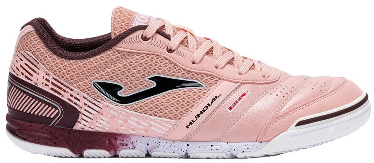 Roze Joma Mundial voetbalschoenen voor binnen, EU 45, met een klassieke uitstraling en ademend bovenwerk.