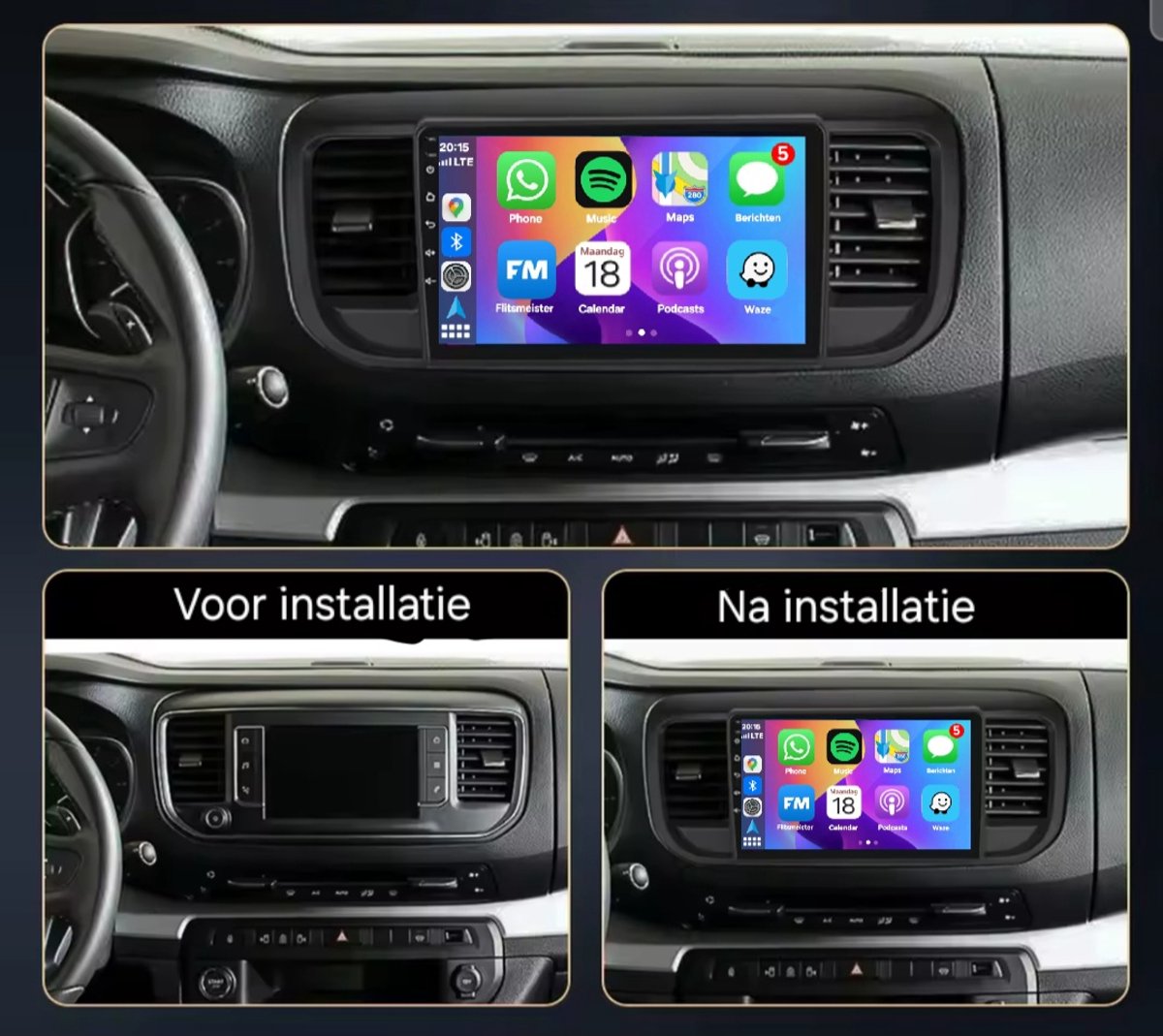 Autoradio 4/64GB met Carplay en Android auto | Geschikt voor Peugeot Expert 3, Citroen Jumpy, Spacetourer, Toyota Proace, Opel Vivaro, Fiat Scudo | Radio scherm met Navigatie| 2016 2017 2018 2019 2020 2021 2022 2023 | MDZ MDY