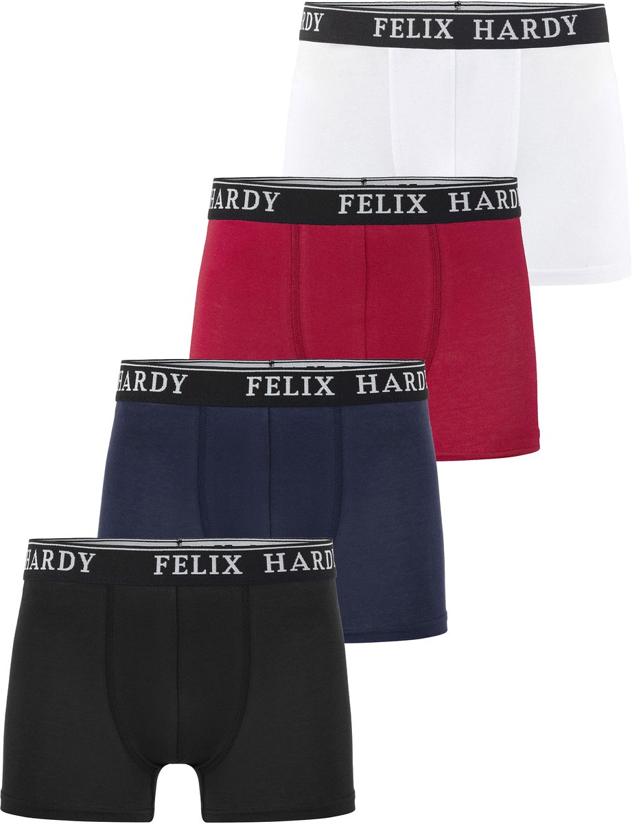 Felix Hardy Boxer - Boxershort Multipack 4 Pack - Onderbroek Mannen - Ondergoed - 97% Katoen Heren Zwart-Navy-Rood-Wit - L