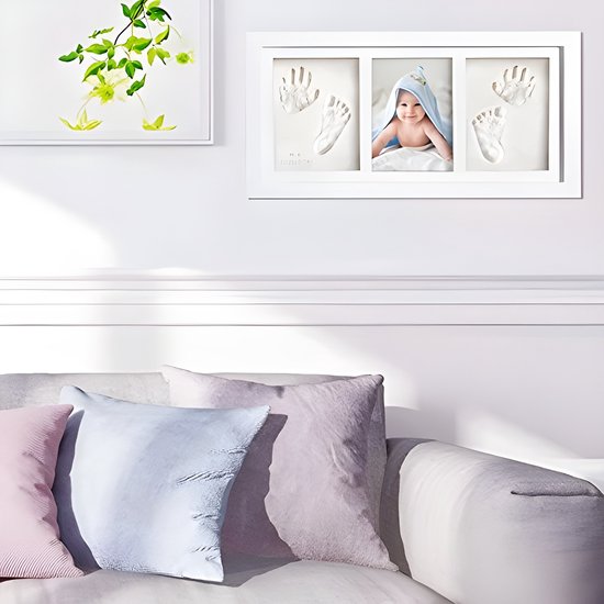 Baby handafdruk en voetafdrukset - fotolijst voor pasgeborenen - gipsafdruk voor hand en voet als decoratie van de kinderkamer