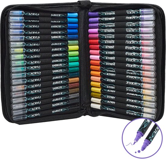 Marqueurs acryliques ThyLux® 36 couleurs – Marqueurs pailletés inclus – Marqueurs peinture pour Happy et plus encore – Dual pointe – Marqueurs acryliques pour peinture sur pierre