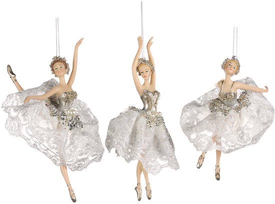 Goodwill Kersthanger - Ballerina Tule Tutu Strassteentjes Wit-Zilver H18 cm LET OP prijs per stuk.