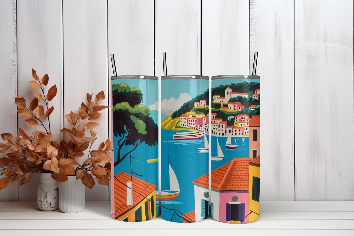 Thermosbeker Havenstadje - 600 ml RVS Tumbler met Rietje - Cadeau - Schoolbeker - Antilek dop - Vaatwasserbestendig - Werkbeker - To go beker - Zomaar