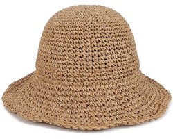 Strohoed voor dames op het strand, opvouwbare zonnehoeden voor dames, zomervakantie, buitenreizen, hoed met brede rand, hoedomtrek 56-58 cm, Khaki