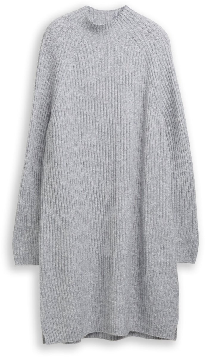 Tom Tailor Denim - Gebreide jurk met opstaande kraag - Maat XXL - Cement Grey Mélange