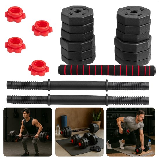 Foto: Cheqo verstelbare dumbbell set halterset gewichten dumbbells en halterstang fitness gewichten krachttraining thuis multifunctionele gewichten set dumbbell set 19 stuks barbell maken gewichten van 1 25 tot 2 kg
