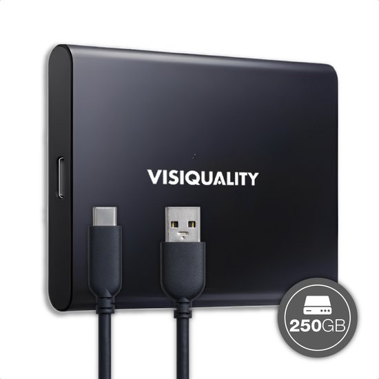 VisiQuality High-Speed Externe SSD 250 GB - Draagbare Harde Schijf USB 3.1/Type-C - Voor Windows & Mac - Compact - Zwart