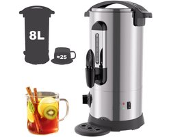 8 L Glühweinketel | roestvrij Staal Warmwaterdispenser 1500W | Heetwaterkoker | Theekoker met traploze temperatuurregelaar 30-110 °C |Thee Koffie Glühwein Ketel | Waterkoker | Glühweinfornuis - zilver