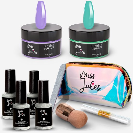 Miss Jules® Complete Set - Dipping Powder Starters Kit - 2 Kleuren - Paars - Groen - Acryl Nagels Starterspakket