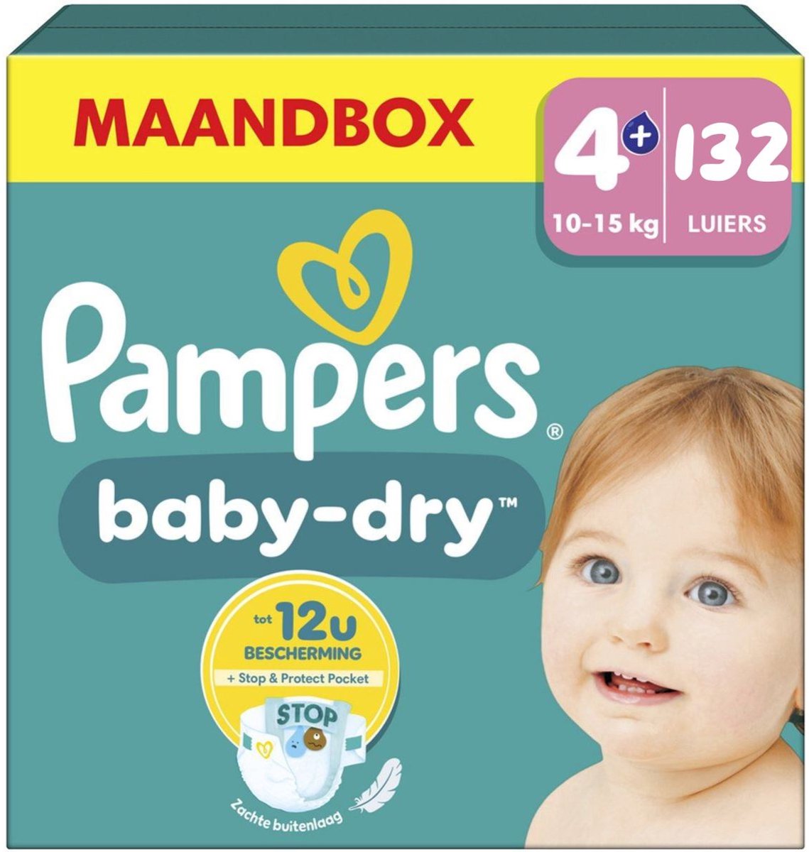 Pampers Baby-Dry luiers - Maat 4+ (10-15kg) - 132 stuks - Voordeelverpakking - Stop & Protect