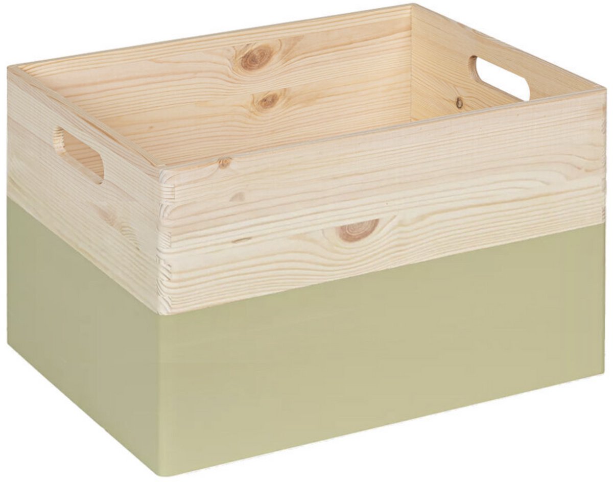 HAUDT® Houten stapel kist KIM MAXI open PISTACHE - 39,5 x 29,5 x 23 cm - inhoud 24,1L - groene kist - opbergkist