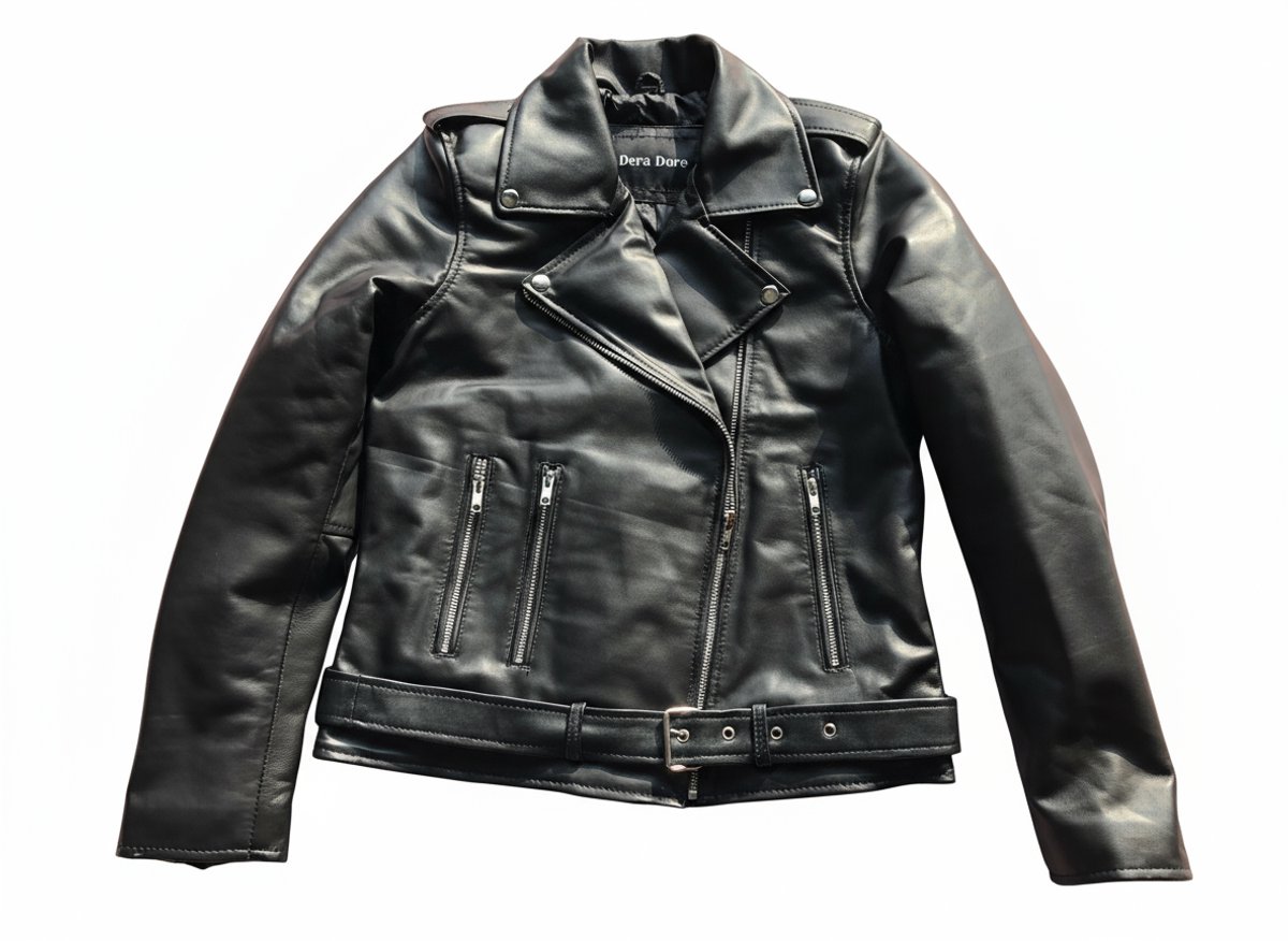 Dera Dore - Dames/Vrouwen Leren Bike-Jas - Echt en Origineel Schapenleer - Luxe en stijlvol Jas - Zwart - M