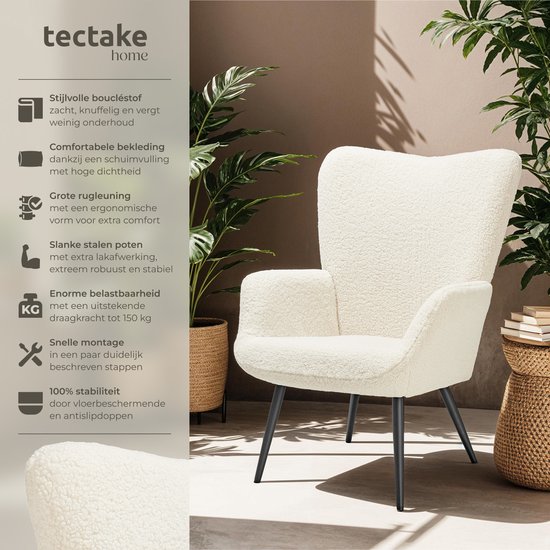 tectake® - Oorfauteuil gestoffeerd - Scandinavische stijl, teddystoel