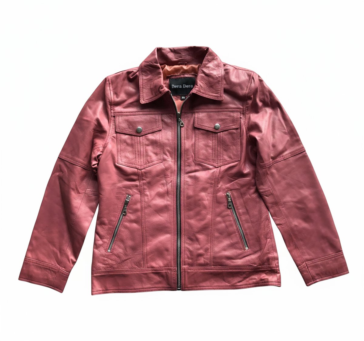 Dera Dore - Dames/Vrouwen Leren Jas - Echt en Origineel Schapenleer - Luxe en stijlvol gevoel - Roze - L