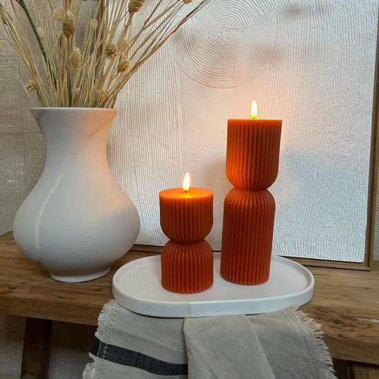 Luxe LED Wax Stompkaars – Luxe Japandi terracotta set – Luxe Sfeervolle kaars met ingebouwde timer