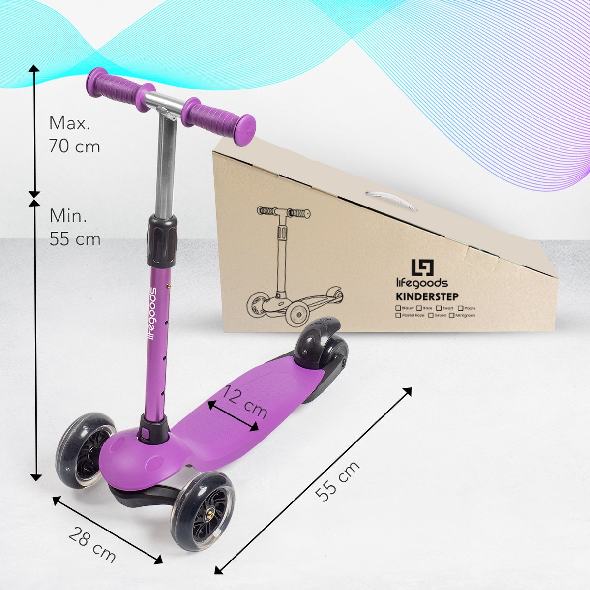 LifeGoods Kinderstep - Step 2-5 Jaar - 3 Lichtgevende LED Wielen - Hoogte Verstelbaar - Jongens/Meisjes - Paars — afbeelding 7