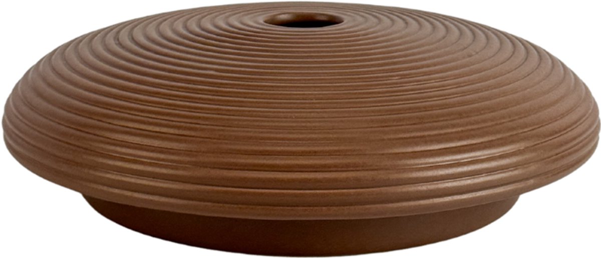 XLBoom Nova Low Mocha - Keramische design vaas (Ø 32 cm) - Verkrijgbaar in Cream & Mocha - Ribbelstructuur geïnspireerd op traditionele coil pottery Bruin