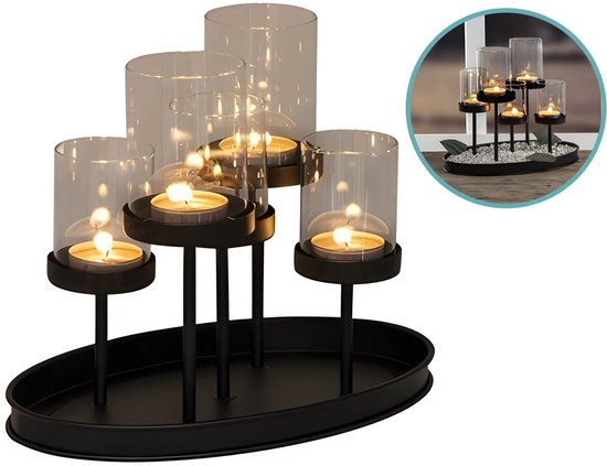 Bougeoir Hi Candlestick 5 lumières - 25 x 15 x 20 cm - Zwart