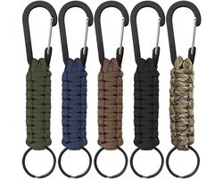 5 stuks Paracord Sleutelhangers - Karabijnhaak - Gevlochten Sleutelkoord - Voor Survival, Kamperen & Outdoor - Extra Sterk Emergency Kit voor Messen & Sleutels