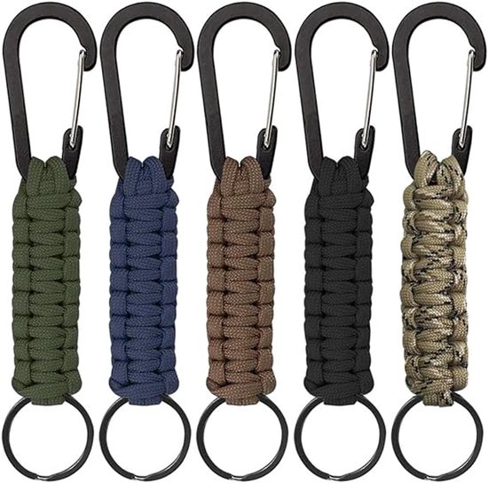 5 stuks Paracord Sleutelhangers - Karabijnhaak - Gevlochten Sleutelkoord - Voor Survival, Kamperen & Outdoor - Extra Sterk Emergency Kit voor Messen & Sleutels