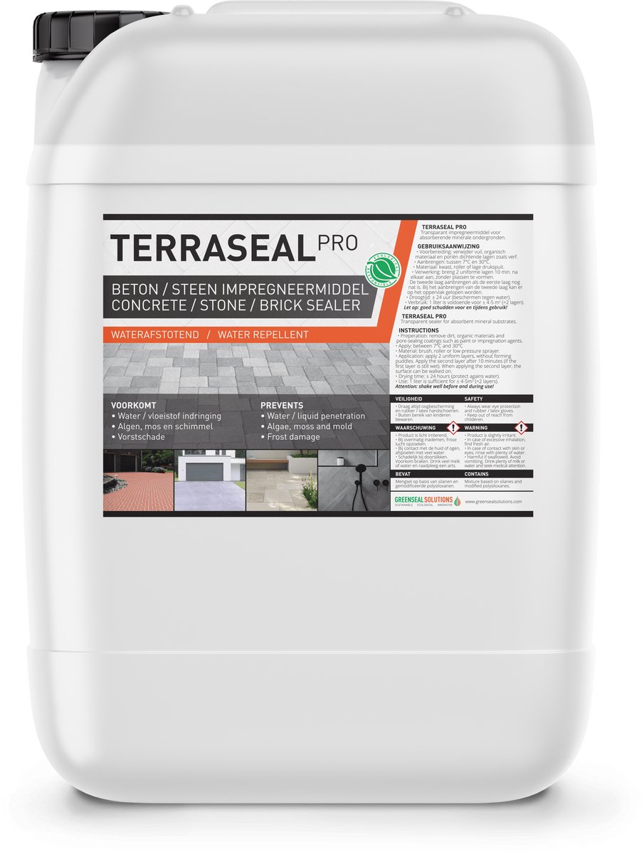 Terraseal Pro 25L / 150m² - Steen en Beton impregneermiddel - Nano coating - Voor het impregneren van Terrastegels - Dakpannen - Schoorsteen, Natuursteen - 100% Waterafstotend - Duurzaam