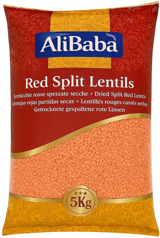 Red Split Lentils 5kg – Rode gespleten linzen | 100% natuurlijk, Eiwitrijk & vezelrijk | Ideaal voor soepen, curry’s, stoofgerechten & salades | Grote voordeelverpakking 5 kg met Kajal Sticker