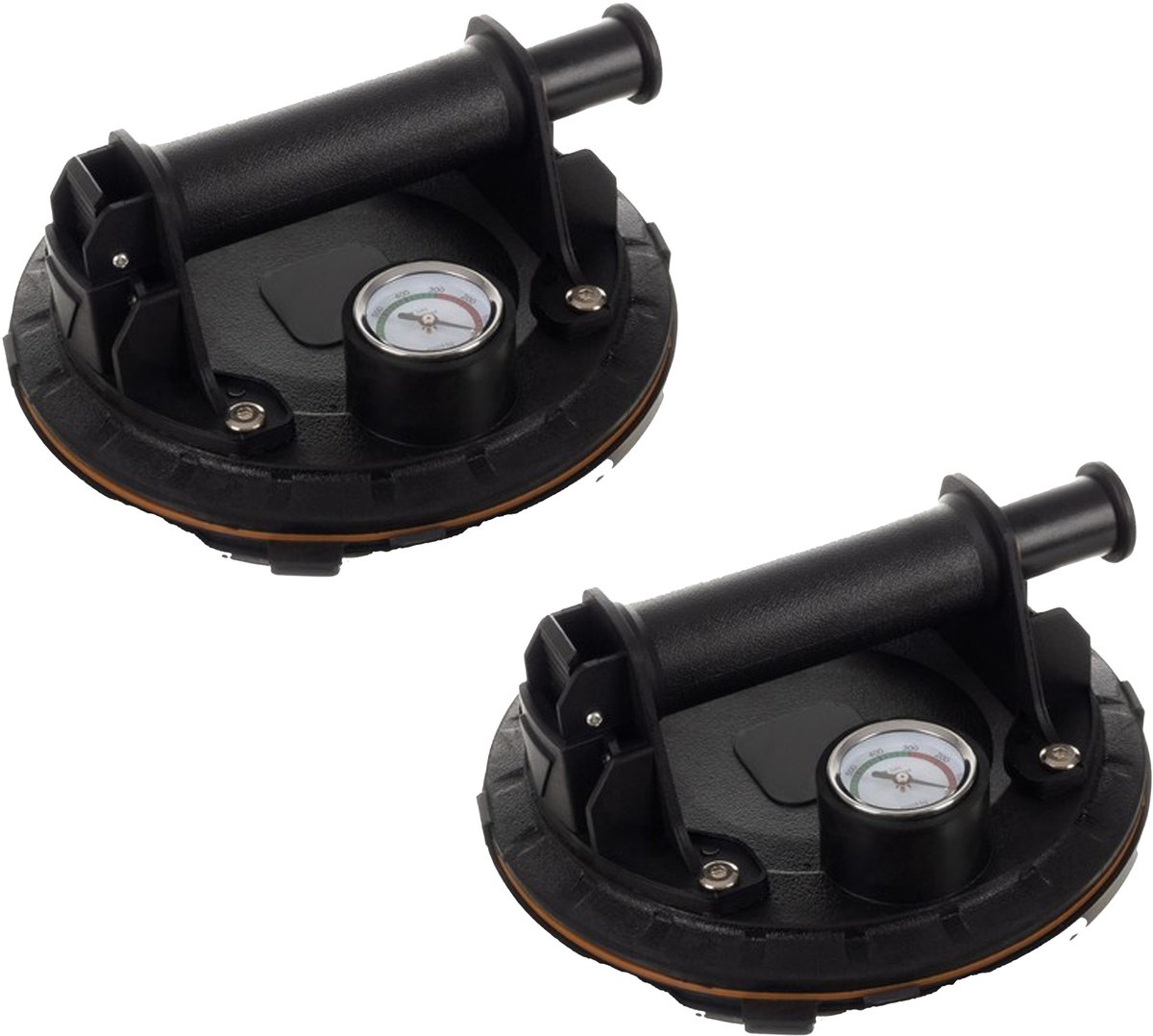 Bigstren Glas/tegel zuignap - 2x - met vacuumpomp/manometer - draagkracht 200 kilo - D20 cm