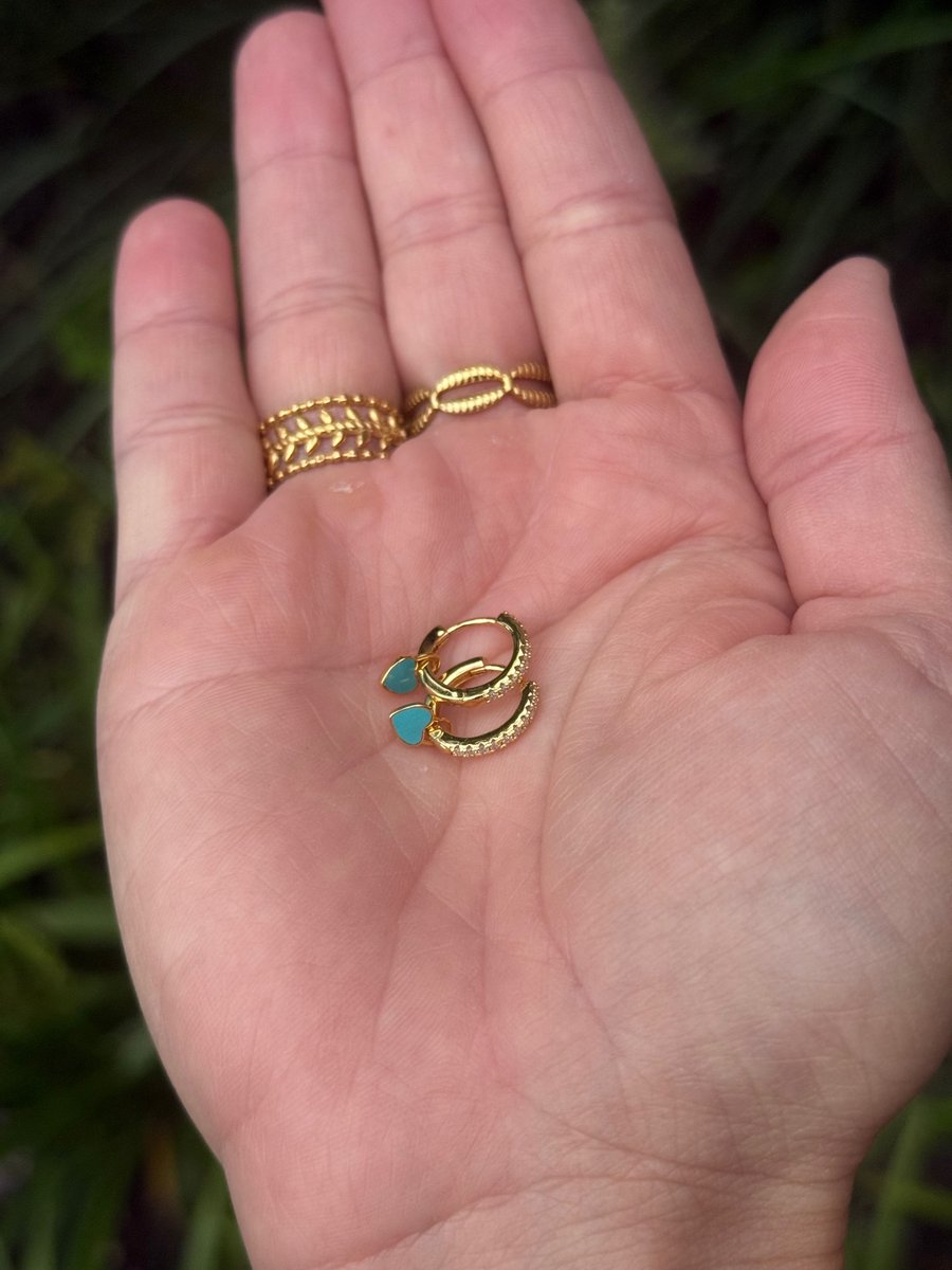 Kinderoorbellen - Sterling Silver - Hartjes oorbellen - Gouden oorbellen meisjes - Meisjes oorbellen - Oorbel ringetjes hartje - Sterling zilver - Cadeautje meisje - Oorbel hartje blauw