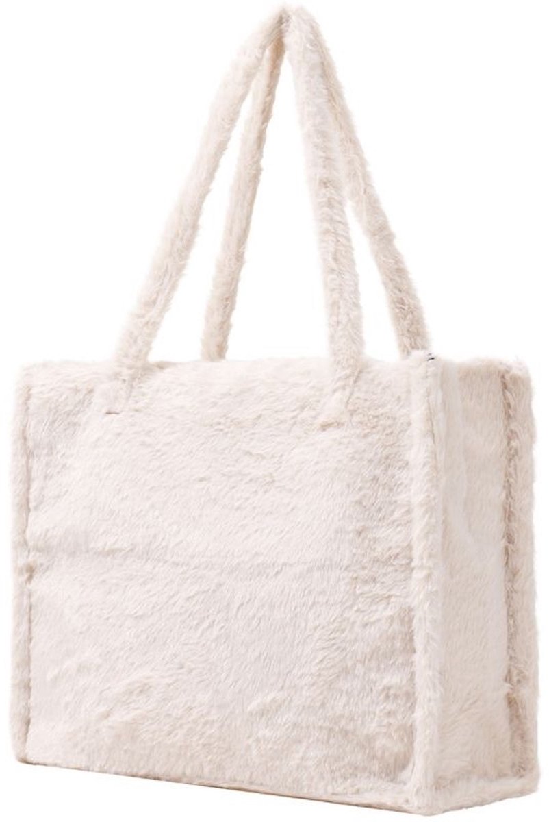 Witte Fake Fur shopper - Warme knuffel voor je dag - 36 x 29 x 13.5 Centimeter - Damesdingetjes