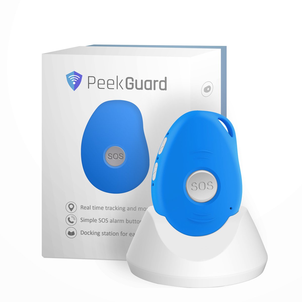 PEEKGUARD - EVO 7S 4G Blauw - SOS Noodknop Met Docking Station - Alarmknop voor Personen & Ouderen - GPS Tracker Senioren - SOS knop - Valdetectie - Waterdicht - Incl. Simkaart - Geen Abonnement