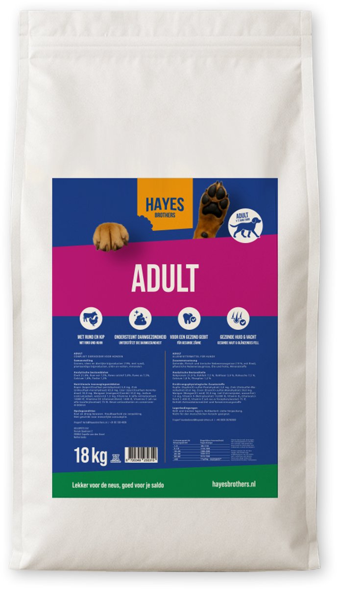 Hayes Brothers Standaard Krokant Hondenvoer 18KG - € 164 per kilo - Krokante Hondenbrokken voor Volwassen Honden