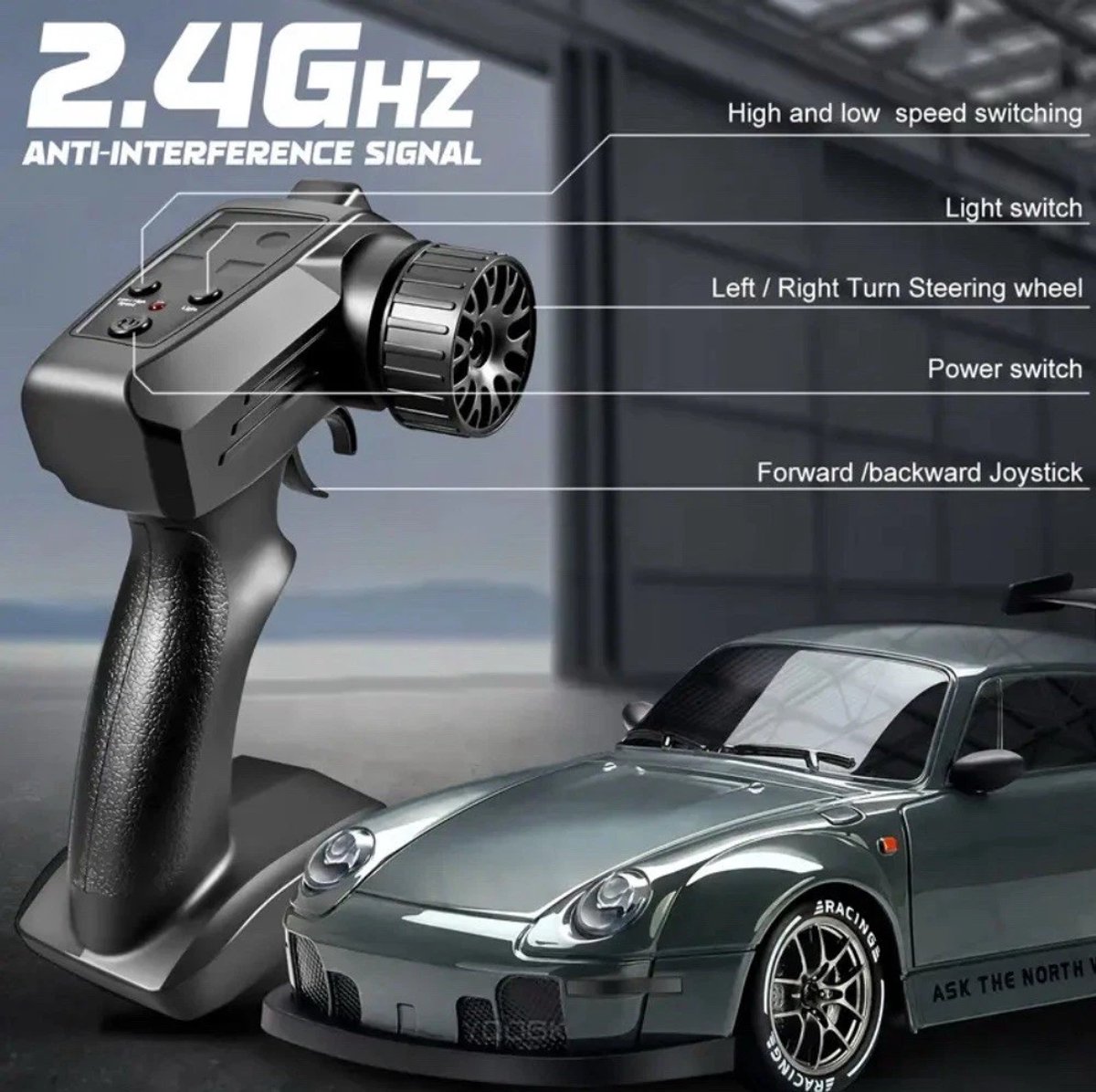 Jojoy - RC Auto Drift - RC Car - Bestuurbare Auto - Race Auto met LED und Accessoires - 20km/uur 1:24 Afstandsbediening Driftauto - DRIFTOR — afbeelding 5