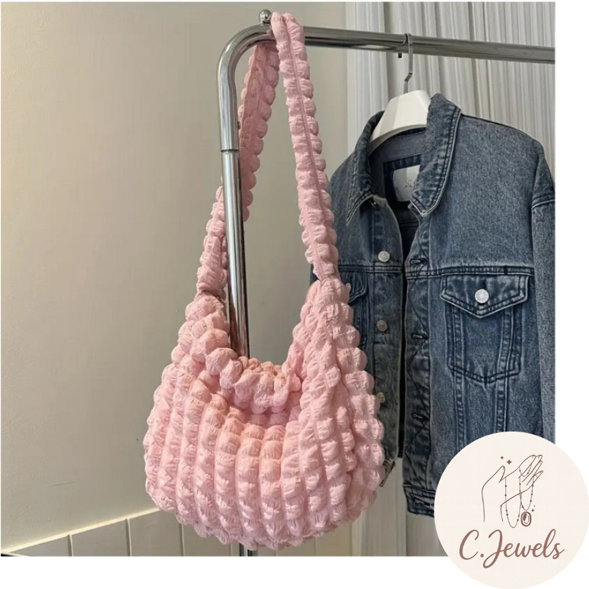 Boho Trendy Schoudertas - Roze - Casual & Stijlvol - Zachte geweven handtas - Dames