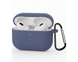 Hoesje - Geschikt voor Apple Airpods Pro 3 - met Clip - Siliconen Hoes - Silicone Case Cover - Grijsblauw