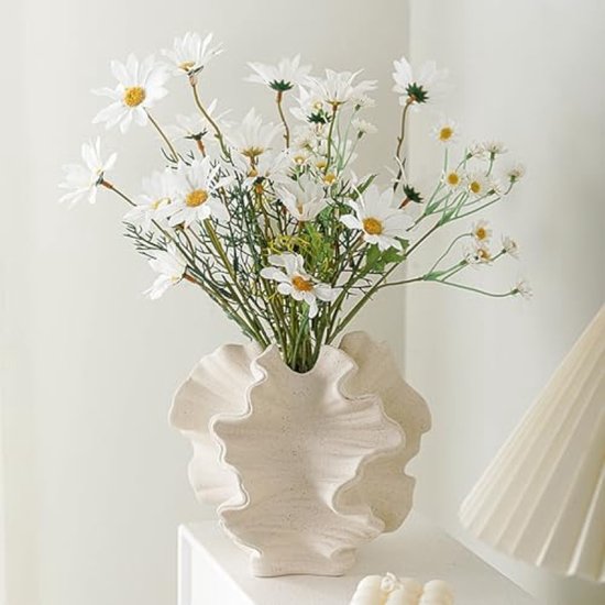 Moderne Keramische Bloemenvaas - Grote Witte Scandinavische Design Vaas voor Woonkamer Decoratie, Boho Stijl Home Accessoire
