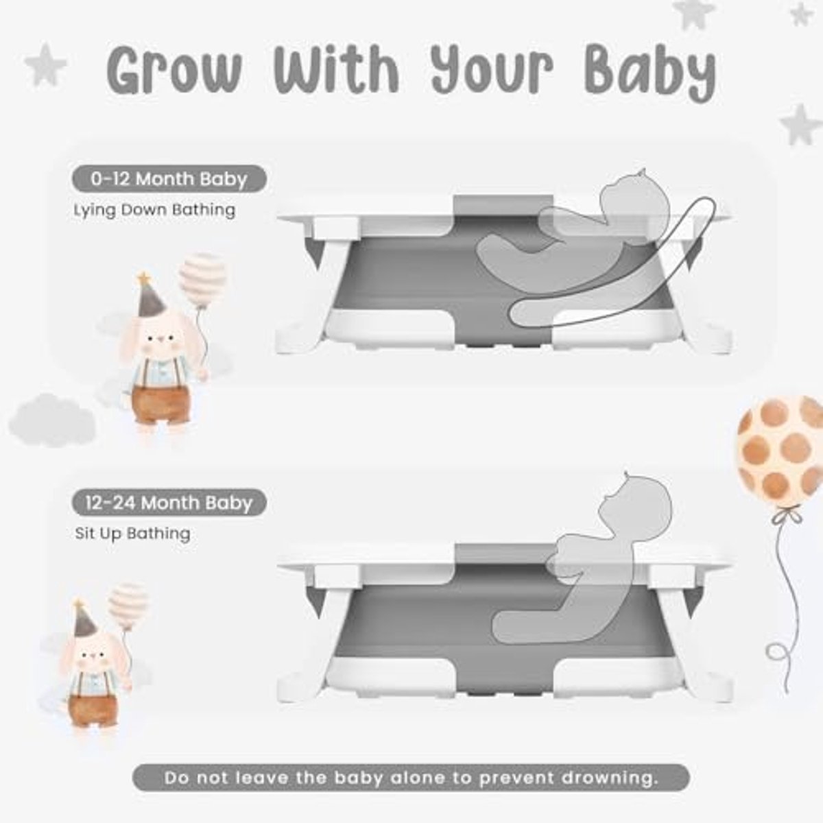 Opvouwbare babybadkuip met thermometer - Veilig en comfortabel baden voor baby's van 0-36 maanden thumbnail 2