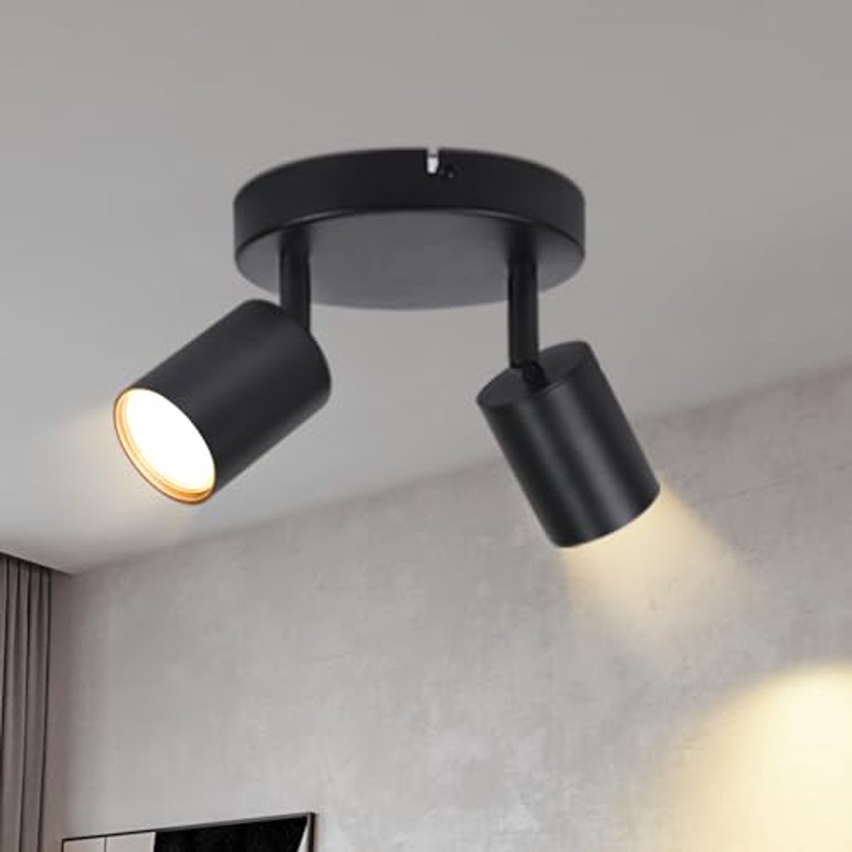 Zwarte LED Plafondspot met 2 Draaibare Vlammen voor Woonkamer, Slaapkamer en Keuken