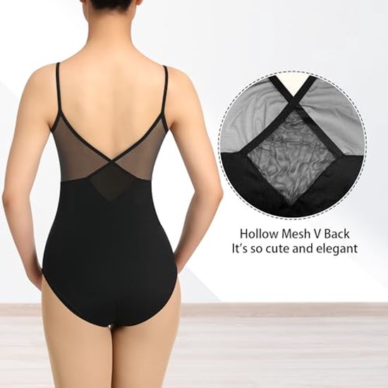 DANSHOW Balletpakje voor dames, zwart, lange mouwen, turnpakje voor ballet, dansen, danskleding, turnpakje voor gymnastiek, Zwart, S
