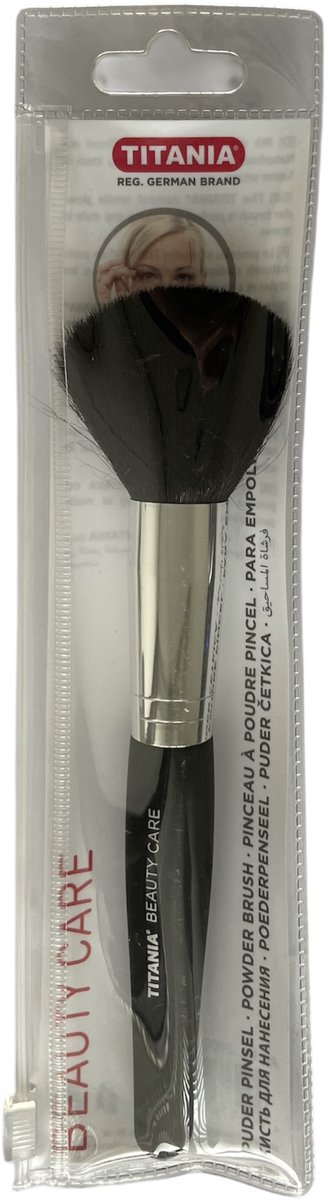 Titania - Zachte poederkwast van geitenhaar - Zwart / Zilverkleur - 17,3 cm. lang - 1 stuks in blisterverpakking