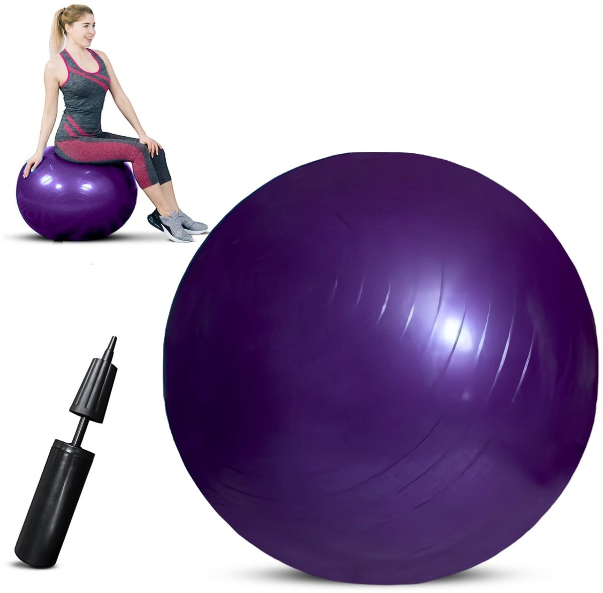 Padisport - fitnessbal 75 cm - zitbal 75 cm - zwangerschapsbal - fysio bal - oefenbal - yoga bal inclusief pomp - fitnessbal - pilates bal - yoga bal paars - yoga bal 75 cm - yoga bal - fitness - paars