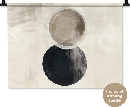 Wandkleed 60x45 cm - Wanddoek Cirkels - Vorm - Beige - Abstract - Wandtapijt - Wandkleden