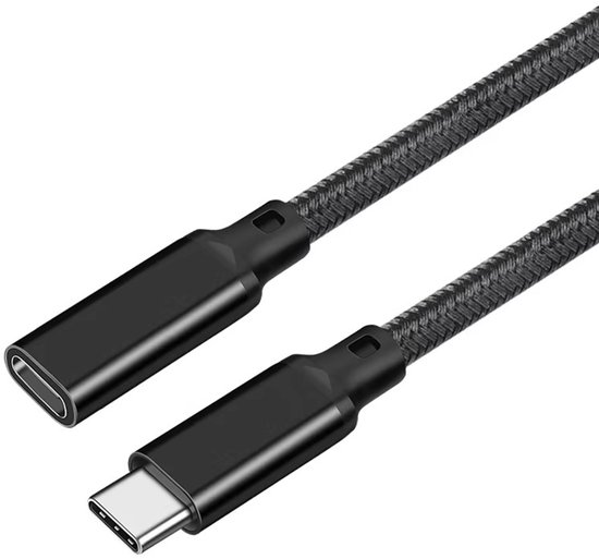 Câble d'extension USB-C mâle vers femelle noir avec fil tressé.